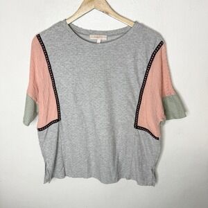 Hailey And Co Color Block Textured Loose T-Shirt Pastel Women's Medium Boho Top